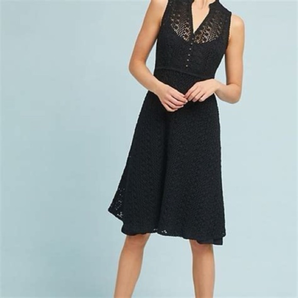 Anthropologie’s Meadow Rue Evelyn Black Crochet Dress Sz 12